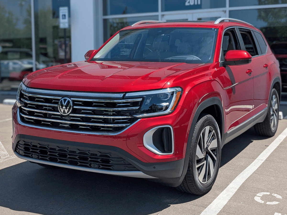Red Volkswagen Atlas at Crain Volkswagen of Fayetteville