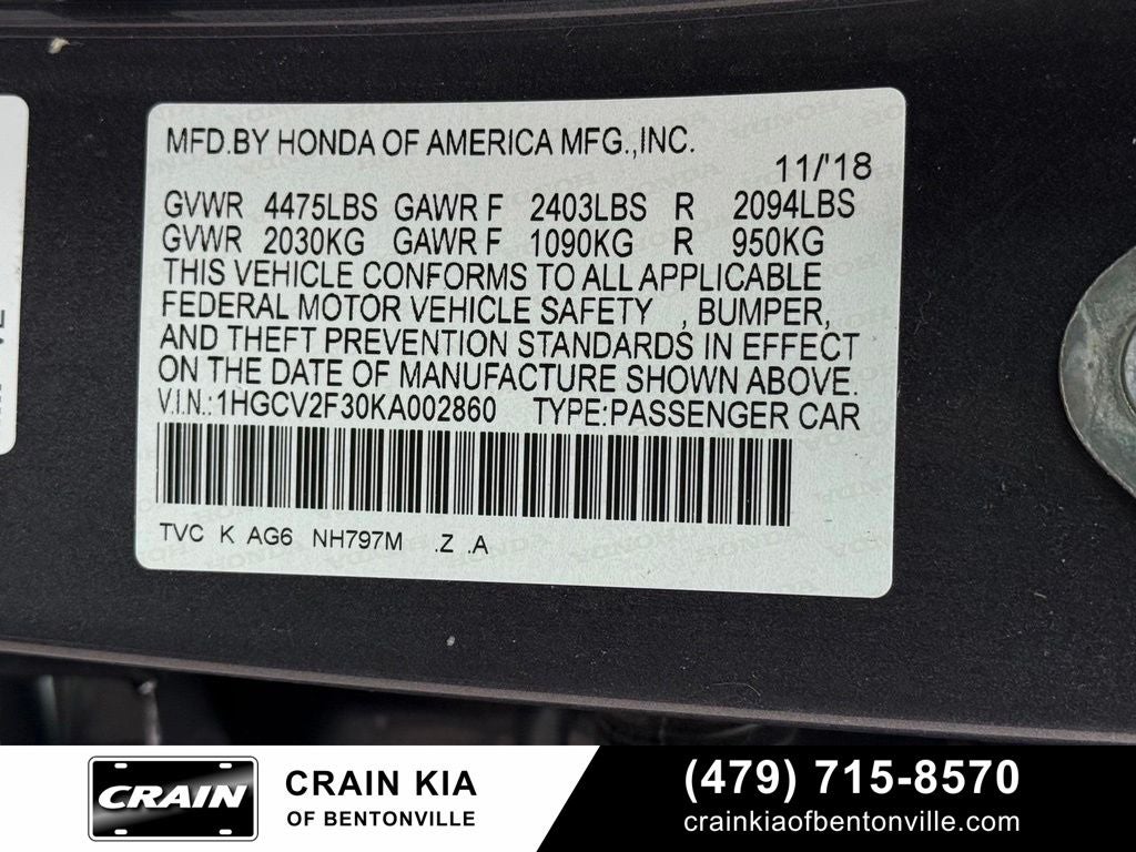 2019 Honda Accord Sport 2.0T - CLEAN CARFAX