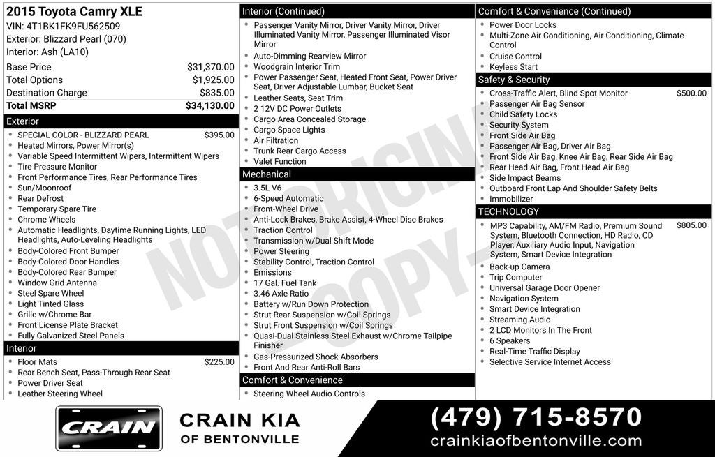 2015 Toyota Camry XLE - SUNROOF / LEATHER / NAV