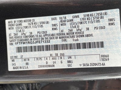 2018 Ford F-150 Raptor 4X4 / TECH PACKAGE / MOONROOF