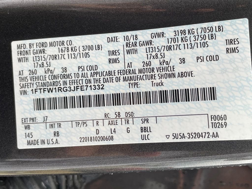 2018 Ford F-150 Raptor 4X4 / TECH PACKAGE / MOONROOF